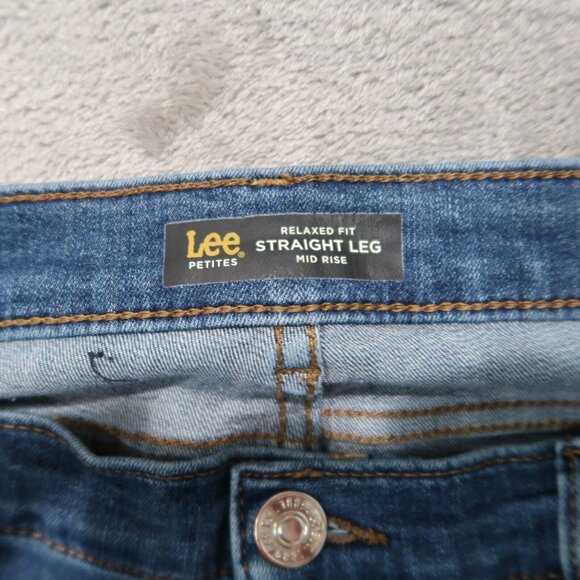 Lee Jeans Womens 14 Petites Blue Straight Leg Relaxed Fit Mid Rise Whiskering - Picture 7 of 14